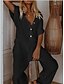 cheap Jumpsuits &amp; Rompers-Women&#039;s Jumpsuit Solid Color Pocket Casual Shirt Collar Wide Leg Daily Half Sleeve Regular Fit White Black Wine S M L
