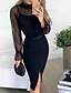 cheap Midi Dresses-Women&#039;s Flapper Dress Black Long Sleeve Solid Colored Split Mesh Round Neck Elegant Going out Puff Sleeve Slim S M L XL XXL