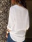 baratos Tops &amp; Blouses-Mulheres Tamanhos Grandes Blusa Camisa Social Sólido Tecido Manga Longa Decote V Blusas Algodão Moda de Rua Camisetas Básicas Branco Preto Azul
