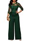 cheap Jumpsuits &amp; Rompers-Women&#039;s Jumpsuit Embroidery Lace Solid Color Crew Neck Elegant Party Daily Long Sleeve Lace Sleeves Green Blue Black S M L