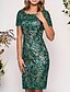 cheap Elegant Dresses-Women&#039;s Two Piece Dress - 3/4 Length Sleeve Geometric Lace Elegant Slim Green M L XL XXL XXXL