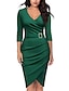 cheap Party Dresses-Women&#039;s Swing Dress Midi Dress - Half Sleeve Solid Colored Drawstring Deep V Streetwear Slim White Black Red Wine Green Navy Blue S M L XL XXL 3XL