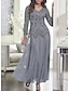 cheap Elegant Dresses-Women&#039;s Swing Dress Maxi long Dress - Long Sleeve Solid Colored Lace Spring Fall V Neck Slim Gray M L XL XXL 3XL