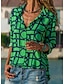 cheap Tops &amp; Blouses-Women&#039;s Daily Shirt - Geometric Shirt Collar Green