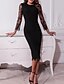 cheap Knee-Length Dresses-Women&#039;s Sheath Dress Midi Dress - Long Sleeve Solid Colored Basic Daily Wear Cotton Black S M L XL XXL