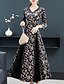 cheap Maxi Dresses-Women&#039;s Plus Size Sheath Dress - 3/4 Length Sleeve Floral Print V Neck Elegant Vintage Daily Wear Going out Black M L XL XXL XXXL XXXXL / Velvet