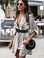 cheap Midi Dresses-Women&#039;s A-Line Dress Half Sleeve Striped Print Deep V Elegant White S M L XL XXL XXXL