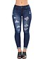 cheap Pants-Women&#039;s Streetwear Slim Slim Pants Solid Colored Hole Blue Light Blue