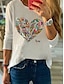 abordables T-shirts-T-shirt Femme Quotidien Fleurie Cœur Fleur Manches Longues Col Rond Blanche Gris Hauts Standard