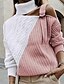cheap Sweaters-Women&#039;s Color Block Pullover Long Sleeve Sweater Cardigans Turtleneck Black Blushing Pink Brown