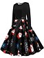 cheap Midi Dresses-Women&#039;s Swing Dress Knee Length Dress - Long Sleeve Floral Print Elegant Christmas Party Black S M L XL XXL