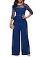 cheap Jumpsuits &amp; Rompers-Women&#039;s Jumpsuit Embroidery Lace Solid Color Crew Neck Elegant Party Daily Long Sleeve Lace Sleeves Green Blue Black S M L