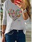 cheap T-Shirts-Women&#039;s T shirt Floral Heart Flower Long Sleeve Round Neck Tops White Gray