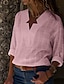 cheap Tops &amp; Blouses-Women&#039;s Plus Size Blouse Shirt Solid Colored Plain Long Sleeve V Neck Tops Cotton Streetwear Basic Top White Black Blue