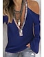 abordables T-shirts-Chemisier Chemise Femme Vert Bleu Violet Couleur Pleine Paillettes Manches Longues du quotidien Fin de semaine basique Col V Standard S