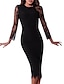 cheap Knee-Length Dresses-Women&#039;s Sheath Dress Midi Dress - Long Sleeve Solid Colored Basic Daily Wear Cotton Black S M L XL XXL
