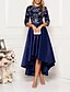cheap Elegant Dresses-Women&#039;s Swing Dress Midi Dress Half Sleeve Solid Color Floral Print Fall Spring Elegant 2021 Navy Blue M L XL XXL 3XL