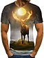 cheap Short Sleeve-Men&#039;s T shirt Tee Animal Color Block 3D Round Neck Gray Going out Club Short Sleeve Print Clothing Apparel Streetwear Punk &amp; Gothic