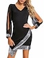 cheap Casual Dresses-Women&#039;s Sheath Dress Short Mini Dress Wine Black Red Long Sleeve Solid Color Color Block Sequins Cut Out Glitter V Neck Hot Sexy Going out S M L XL XXL