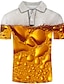 baratos Polos-Homens Polo Gráfico 3D Cerveja Tamanhos Grandes Manga Curta Diário Blusas Moda de Rua Exagerado Amarelo