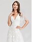 cheap Maxi Dresses-A-Line Wedding Dresses V Neck Maxi Short Sleeve Tulle Little White Dress Illusion Detail with Lace 2022