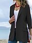 baratos Blazers Femininos-blazer feminino de poliéster de cor sólida tops preto / vermelho / azul marinho