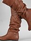 abordables Boots-Mujer Botas Botas cowboy Diario Color sólido Botas hasta la rodilla Invierno Tacón Plano Dedo redondo Vintage PU Mocasín Negro Marrón Gris