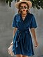cheap Boho Dresses-Women&#039;s A-Line Dress Half Sleeve Polka Dot V Neck Yellow Wine Light Brown Green Navy Blue Light Blue S M L XL XXL