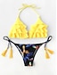 baratos Bikini-Mulheres Básico Amarelo Nadador Cavado De Amarrar Biquíni Roupa de Banho roupa de banho - Geométrica Cordões Estampado S M L Amarelo