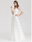 billige Maxi-kjoler-A-linje Brudekjoler V-hals Maxi Kortærmet Tyl Små Hvide Kjoler Illusion Detalje med Blonde 2022