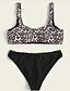 cheap Bikini-Women&#039;s Bandeau Basic Bikini Swimsuit Lace up Print Leopard Swimwear Bathing Suits Black
