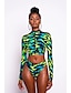 preiswerte Tankini-Damen Bandeau Grundlegend Bikinis Badeanzug mit Schnürung Druck Blumen Bademode Badeanzüge Grün