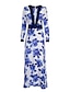 cheap Maxi Dresses-Women&#039;s Swing Dress Maxi long Dress - Long Sleeve Floral Flower Floral Fashion Spring Summer Deep V Elegant Chiffon Blue S M L XL XXL XXXL