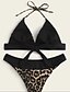 cheap Bikini-Women&#039;s Halter Basic Bikini Swimsuit Lace up Print Leopard Swimwear Bathing Suits Brown