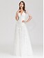 billige Maxi-kjoler-A-linje Brudekjoler V-hals Maxi Kortærmet Tyl Små Hvide Kjoler Illusion Detalje med Blonde 2022