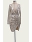 preiswerte Silvester Kleider-Damen Etuikleid Minikleid - Langarm Solide Pailletten Tiefes V Grundlegend Party Abschlussball Gold S M L XL