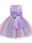 cheap Girls&#039; Dresses-Kids Little Dress Girls&#039; Rainbow Floral Patchwork Party Wedding Tulle Dress Pleated Bow Purple Pink Knee-length Satin Sleeveless Sweet Dresses Regular Fit