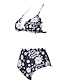 cheap Bikini-Women&#039;s Bandeau Basic Bikini Swimsuit Lace up Print Floral Swimwear Bathing Suits Black