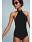 cheap One-Pieces-Women&#039;s One Piece Swimsuit Print Geometric Black Gray Swimwear Halter Bathing Suits