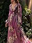 cheap Maxi Dresses-Women&#039;s Swing Dress Long Sleeve Print Floral Floral Style Fall Spring &amp; Summer Deep V Elegant Beach Chiffon 2020 Purple S M L XL XXL / Maxi