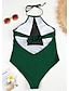 baratos Peça única-Mulheres Nadador Básico Biquíni roupa de banho Cordões Estampado Sólido Roupa de Banho Fatos de banho Verde