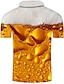 billige Polos-Herre Polo Grafisk 3D Øl Store størrelser Kortermet Daglig Topper Gatemote overdrevet Gul