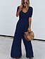 abordables Jumpsuits &amp; Rompers-Femme Basique V Profond Noir Vin Bleu Marine Mince Combinaison-pantalon Couleur Pleine