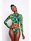 preiswerte Tankini-Damen Bandeau Grundlegend Bikinis Badeanzug mit Schnürung Druck Blumen Bademode Badeanzüge Grün