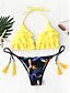 cheap Bikini-Women&#039;s Basic Yellow Halter Cheeky Tie Side Bikini Swimwear Swimsuit - Geometric Lace up Print S M L Yellow