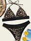 cheap Bikini-Women&#039;s Halter Basic Bikini Swimsuit Lace up Print Leopard Swimwear Bathing Suits Brown