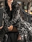 cheap Elegant Dresses-Women&#039;s Notch lapel collar Coat Floral Going out Elegant &amp; Luxurious Long Sleeve Black S M L XL / V Neck
