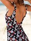 cheap Tankini-Women&#039;s Bandeau Basic Bikini Swimsuit Lace up Print Floral Swimwear Bathing Suits Black