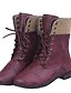 billige Boots-Dame Støvler Combat-boots Daglig Ensfarget Støvler til midt på leggen Vinter Flat hæl Rund Tå Årgang Fritid PU Snøring Rød Blå Brun