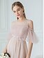 billige Bridesmaid Dresses-A-linje Besmykket Knelang Blonder / Tyll / Polyester Brudepikekjole med Blonder / Drapering / Illusjon